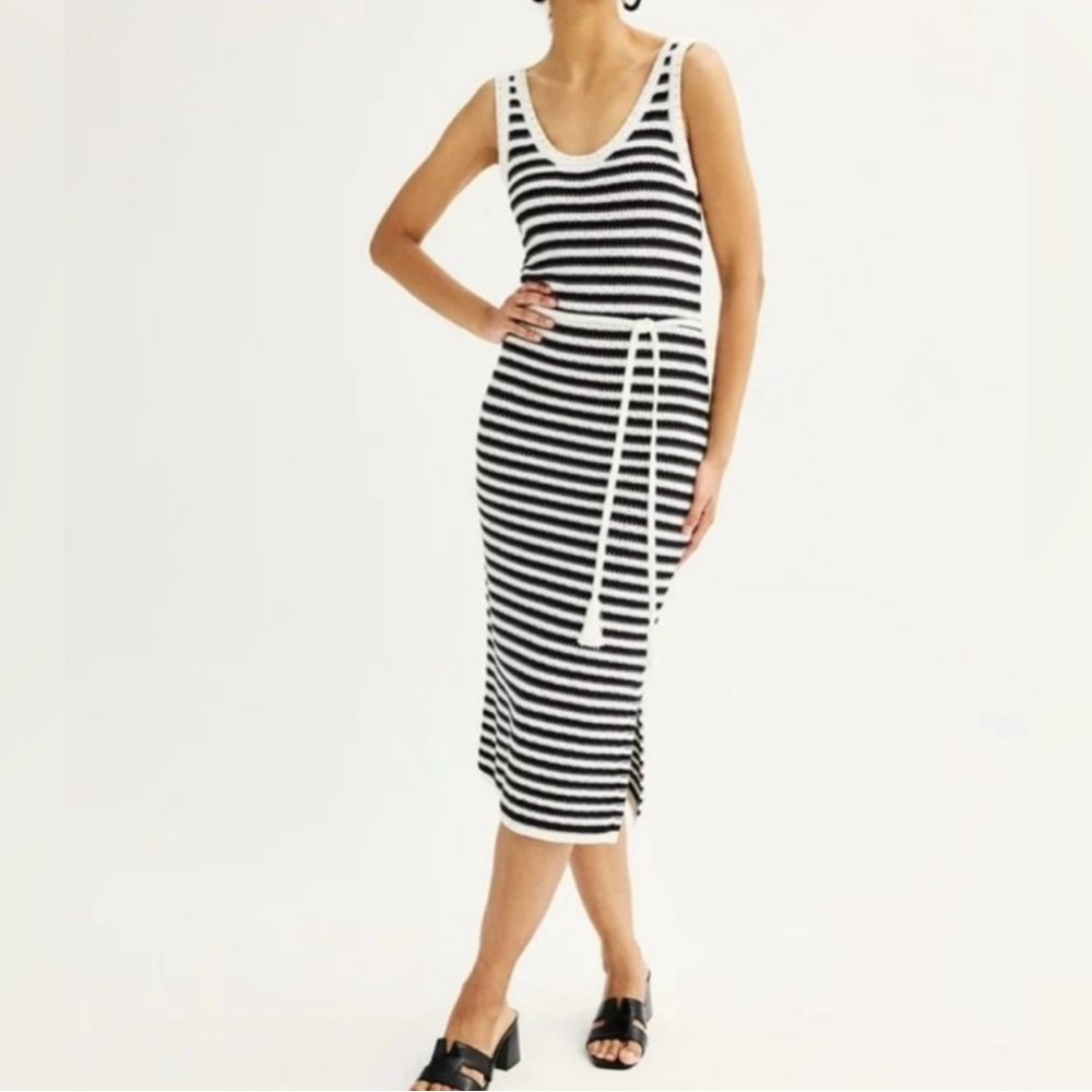 Nine West Black and White Cotton Knit Dress New with Tags Size Large